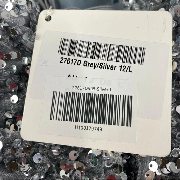 Angel Biba Womens 12 Silver Sequin Long Sleeve Dress NWT Holiday Cocktail Party - Picture 7 of 9